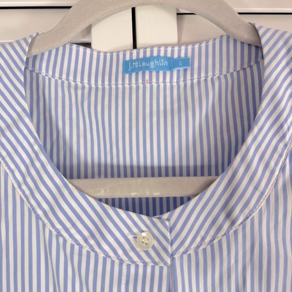 J. McLaughlin Sleeveless Blue White Stripe Blouse Button Down Peplum Hem - Picture 4 of 6